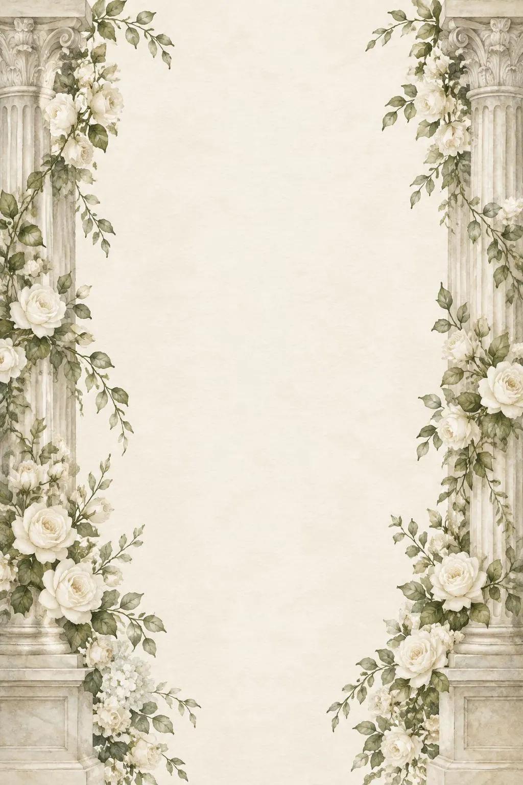 Watercolour columns covered in white roses